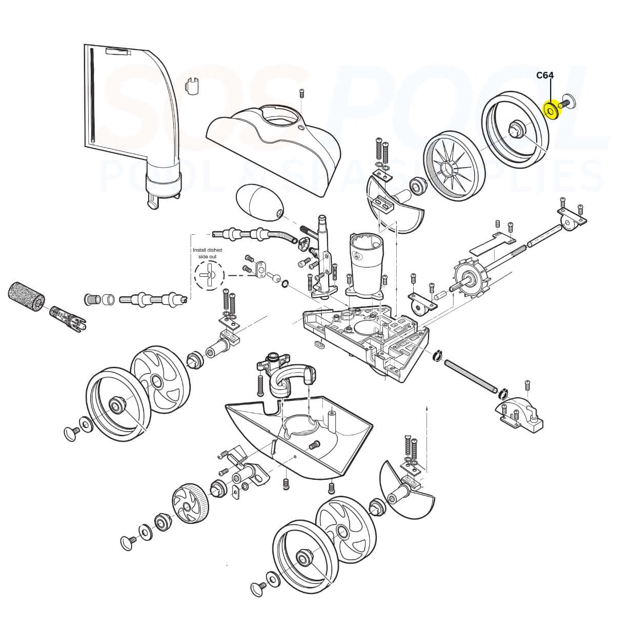Diagram of Polaris Plastic Wheel Washer C64 for Vac-Sweep 180 and 280 cleaners by SOS Pool.