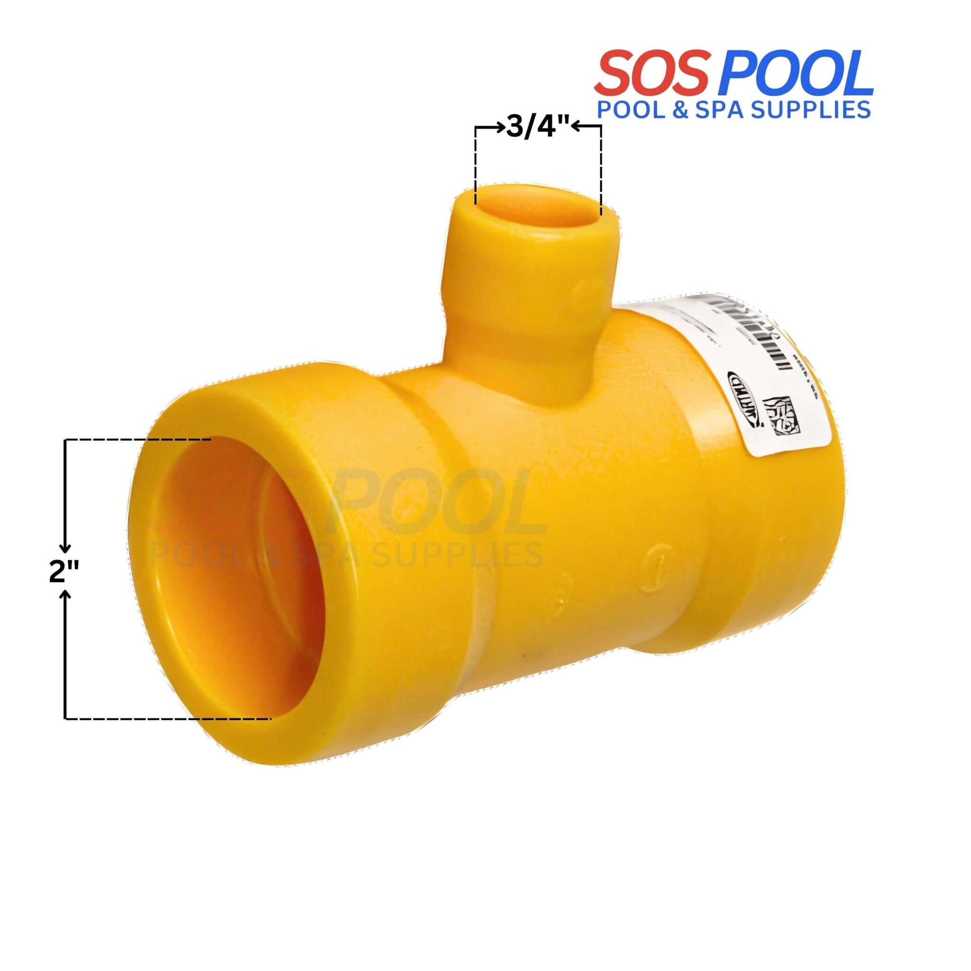 Poly Reducer Fusion Tee, yellow 2" x 2" x 3/4", designed for reliable gas connections, SKU: SOSPOOL.