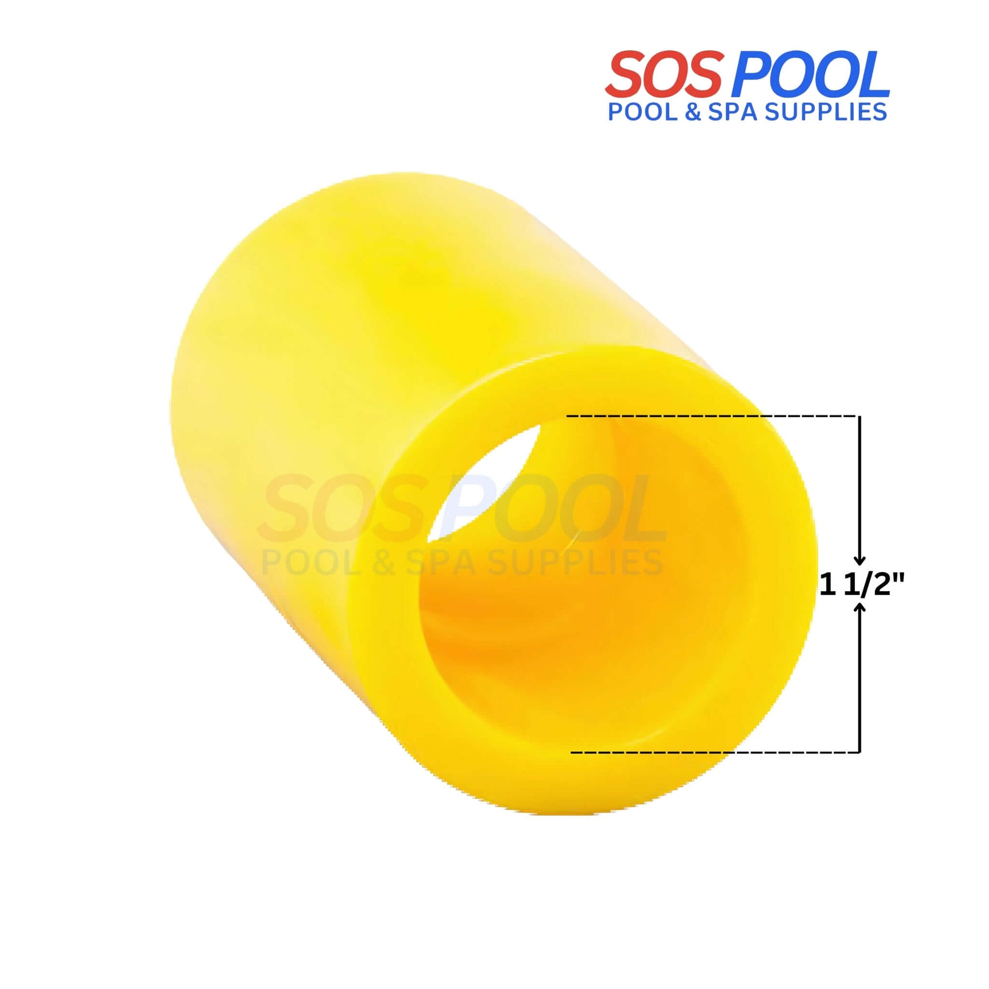 Poly Socket Fusion Coupling 1.5 inch IPS Yellow by SOS Pool for leak-proof gas pipe connections.