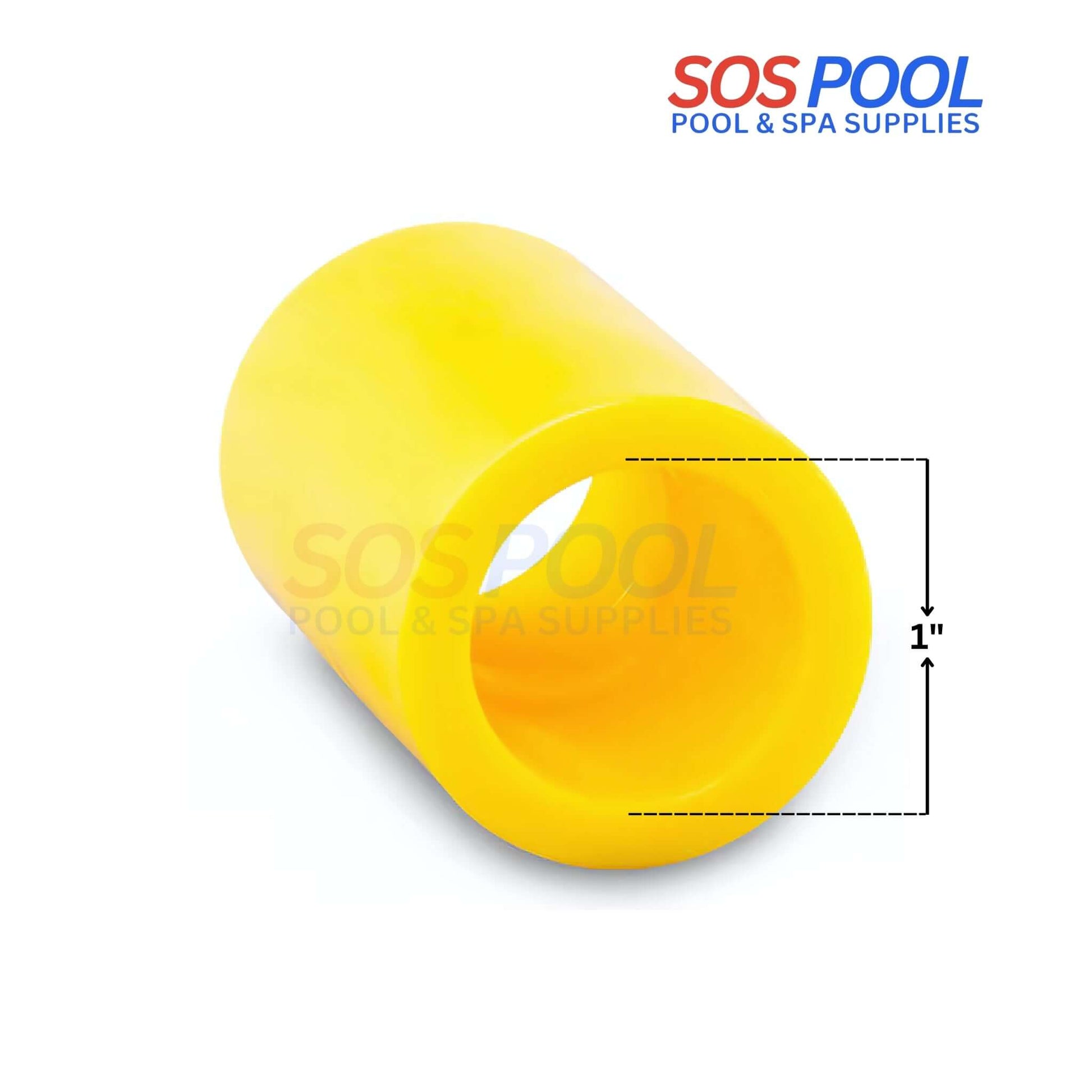 Poly Socket Fusion Coupling in yellow, 1" IPS; perfect for gas pipelines. SKU: SOS Pool