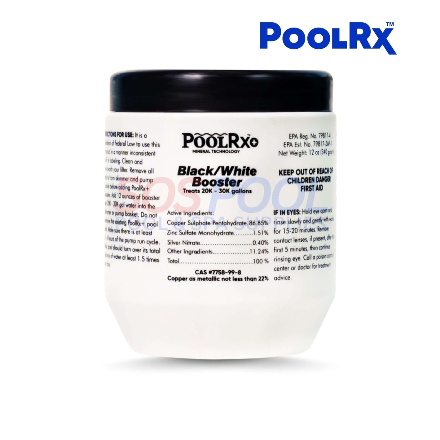 PoolRx Mineral Booster and Algaecide for 20k-30k gallons, enhances SOS Pool effectiveness, replaces lost minerals.
