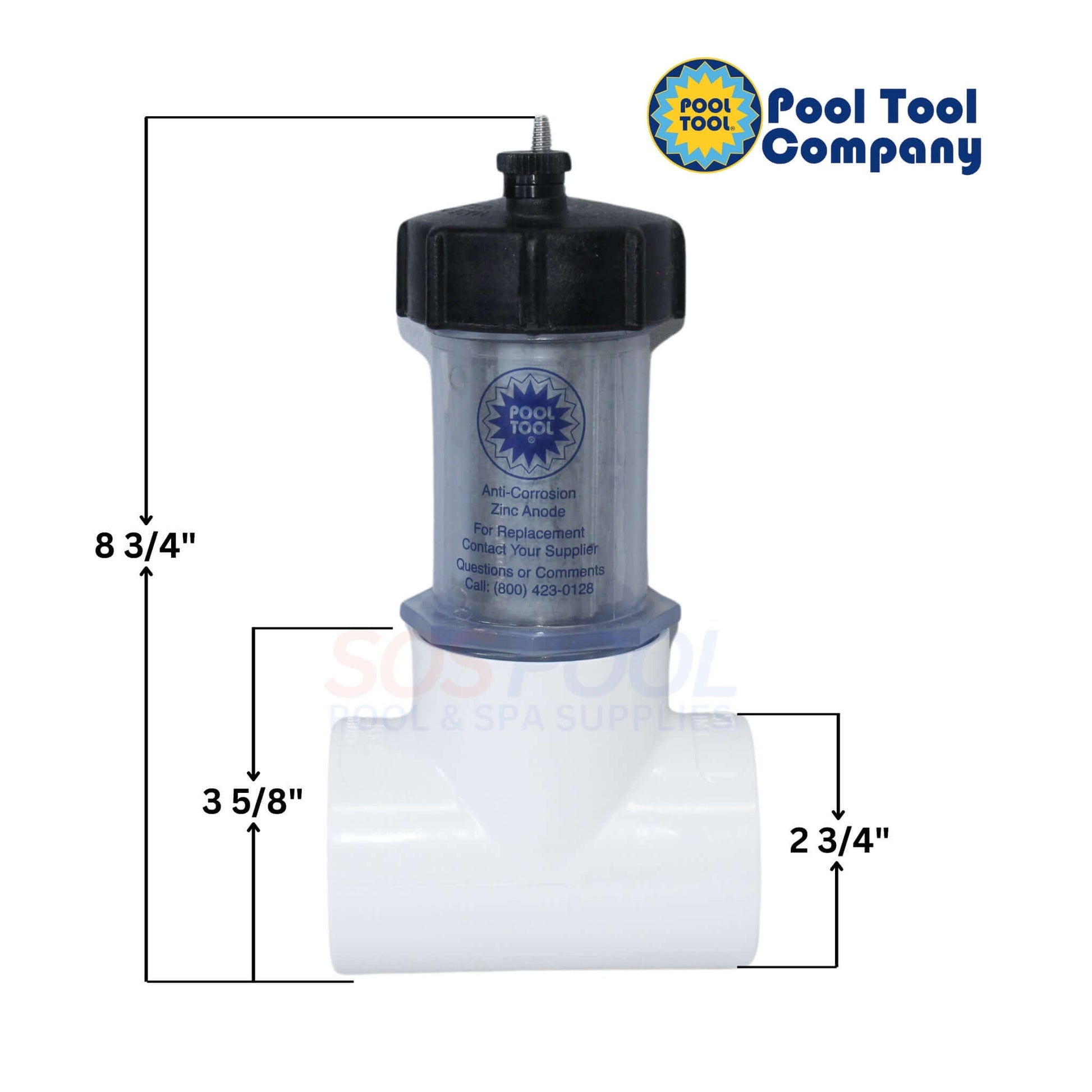 Pool Tool Inline Zinc Anode 2 inch slip 104D for corrosion prevention in swimming pools by SOS Pool.