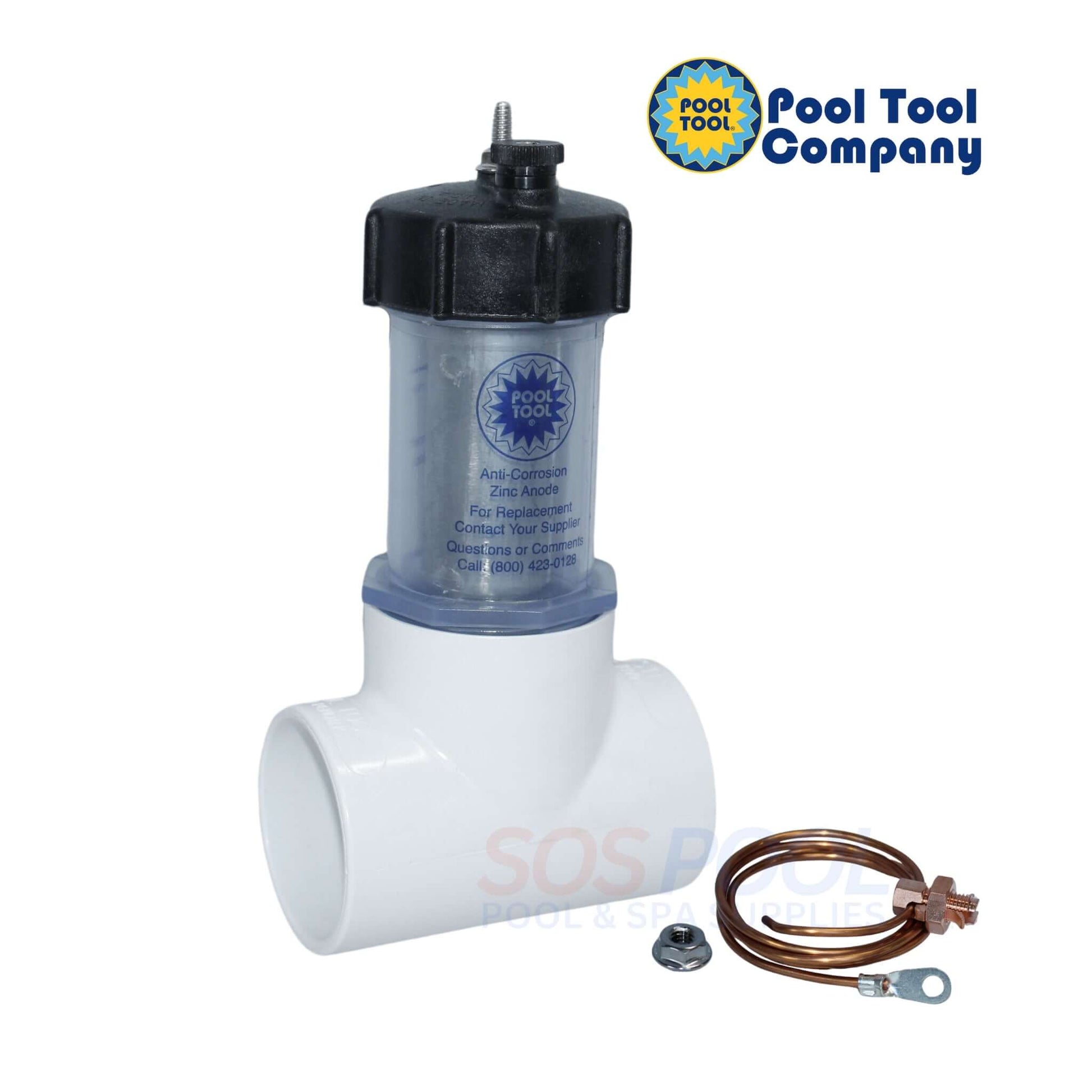 Pool Tool Inline Zinc Anode 104D, 2" Slip, prevents corrosion in pool plumbing. SOS Pool protection solution.