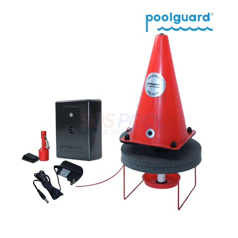 Poolguard Safety Buoy Floating Pool Alarm PGRM-SB, portable battery-powered device for SOS Pool safety, meets ASTM F2208 standards.