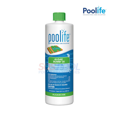 Poolife Algae Bomb 30, 1 qt algaecide for swimming pools, combats green, black, mustard algae, SOS Pool.