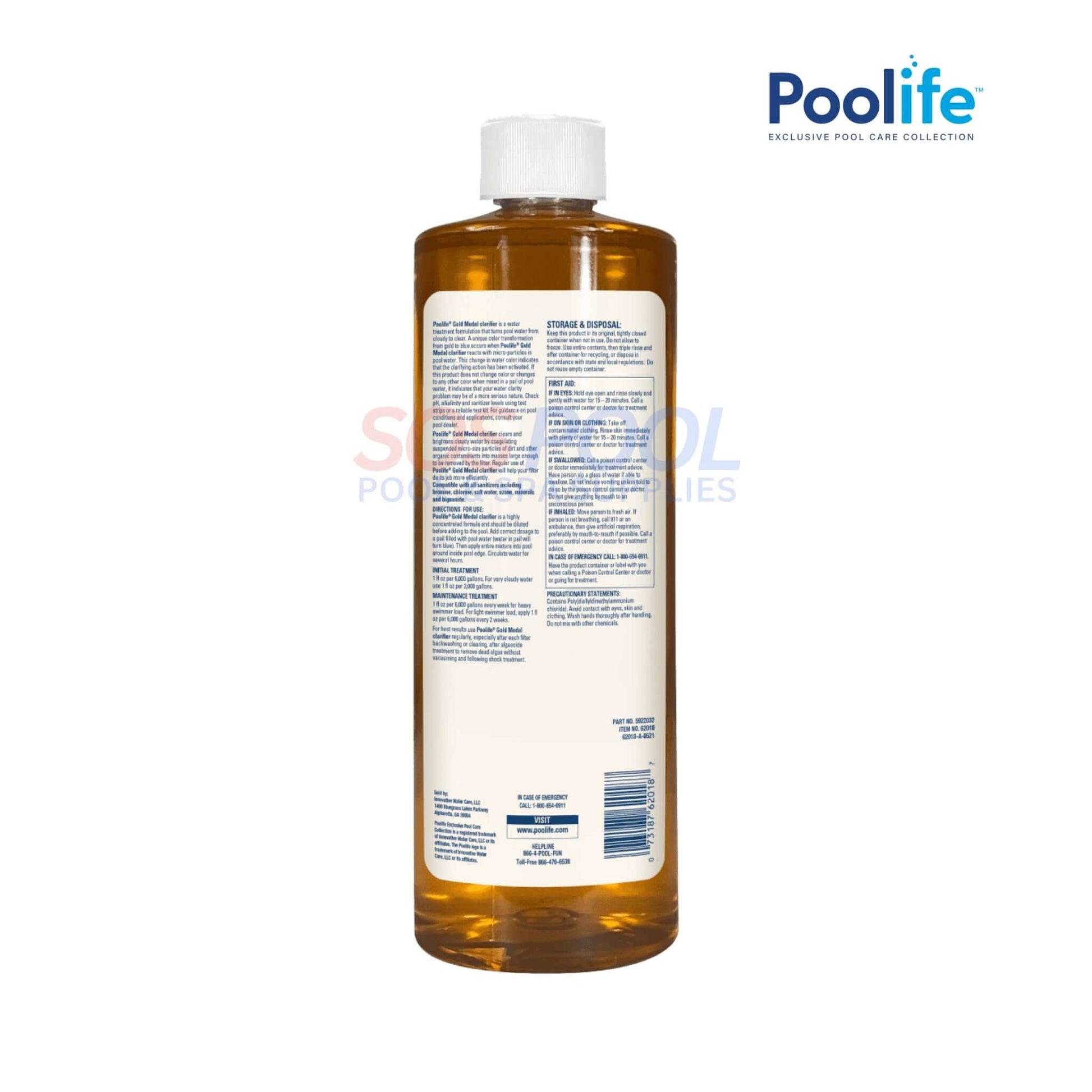 Poolife Gold Medal Swimming Pool Water Clarifier 1 QT, clear cloudy water, SOS Pool, powerful filter aid.