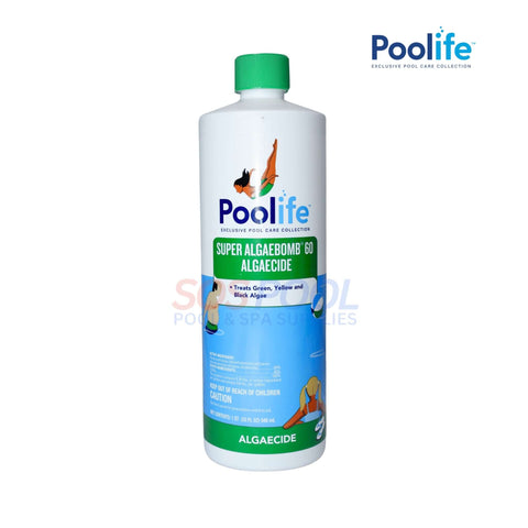 Poolife Super AlgaeBomb 60 Algaecide 1 qt treats green, yellow, and black algae. Perfect for SOS Pool care.