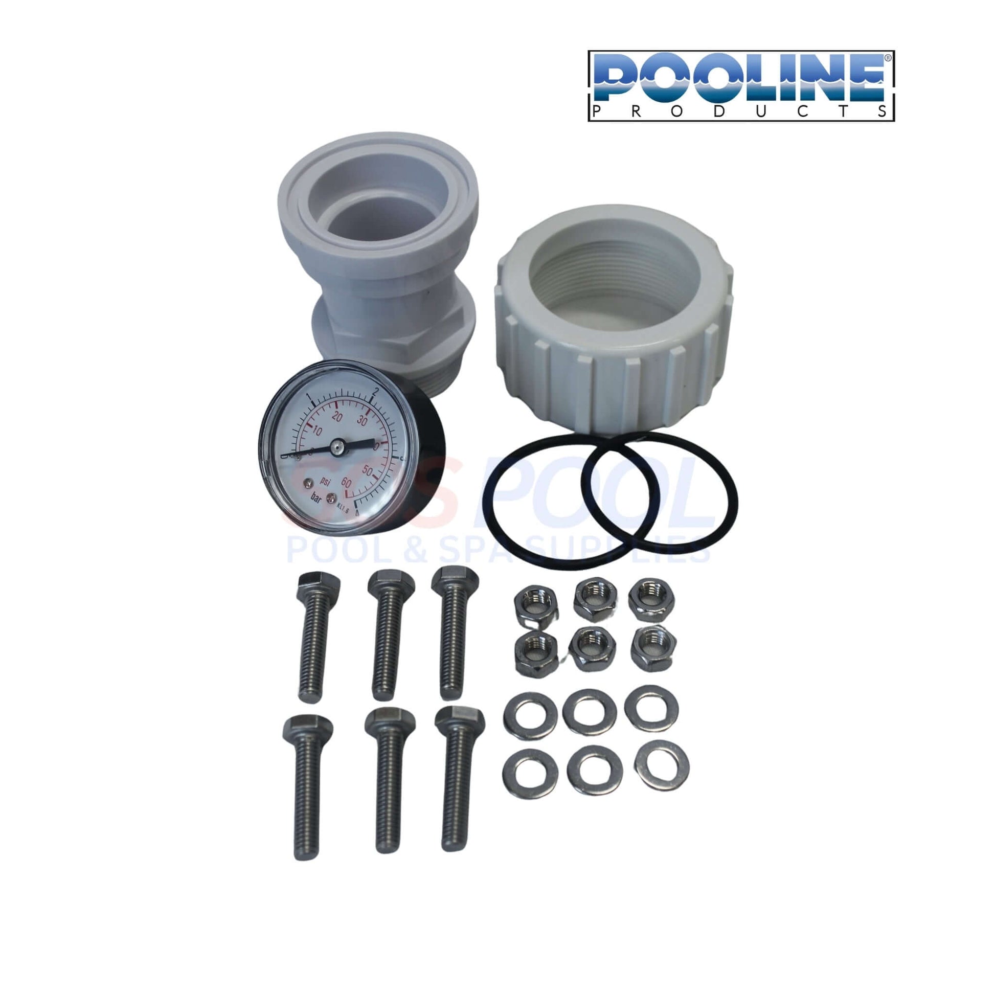 Pooline Cartridge Filter & 0.75HP Pump | 90 Sq. Ft. | 11512 parts including gauge, fittings, and screws for pool maintenance.
