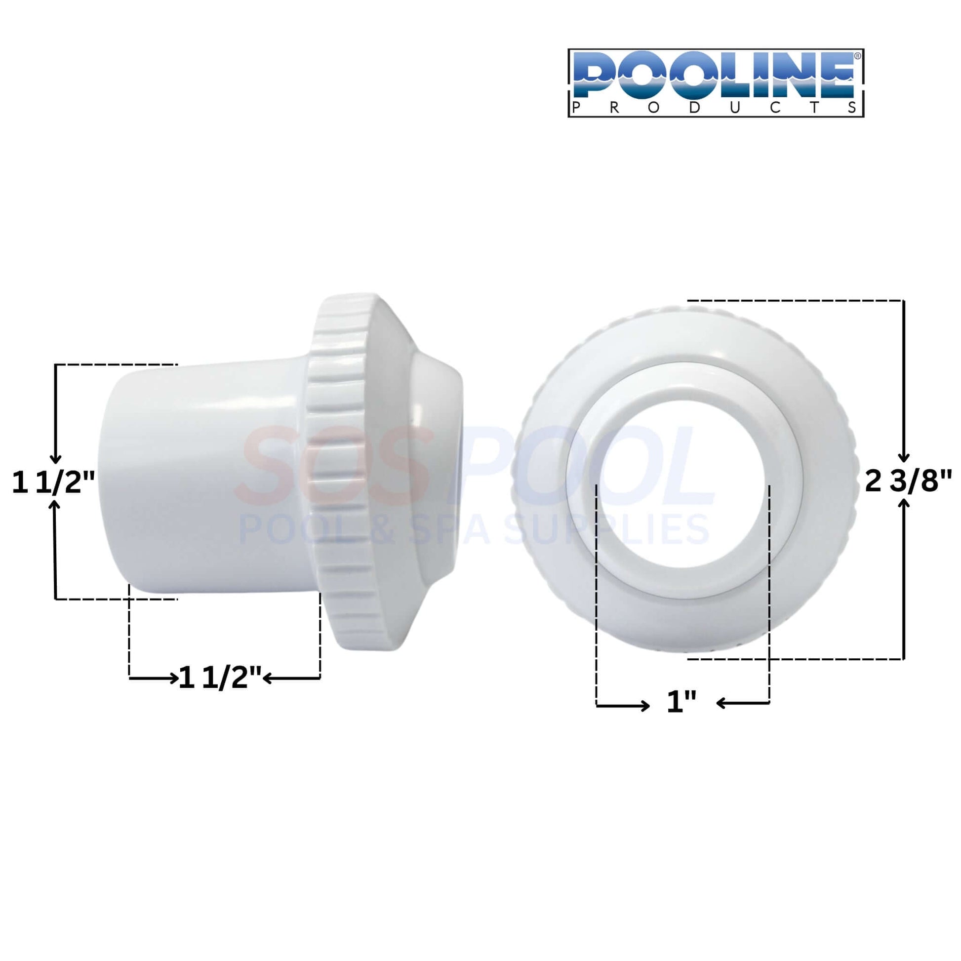 Pooline Hydrostream Jet 1.5" Sleeve with 1" Opening, Durable White Plastic, Ideal for Pools, SOS Pool
