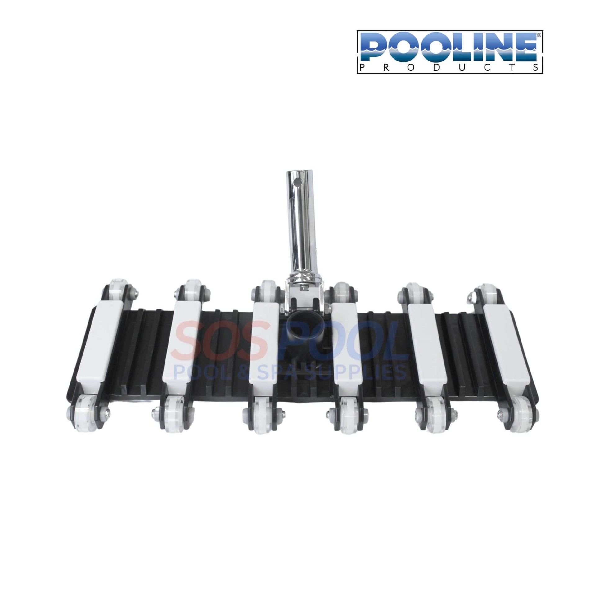 Pooline 19" Vacuum Head with Swivel Metal Handle and Urethane Wheels by SOS Pool for efficient pool cleaning.