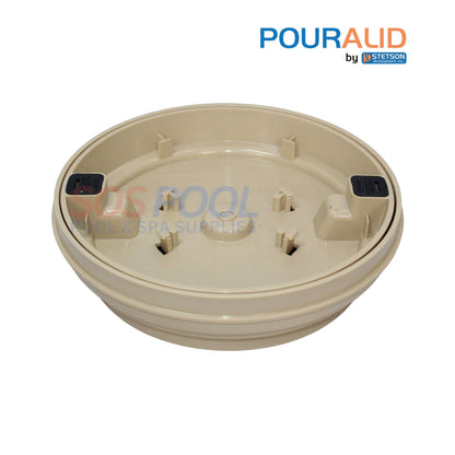 Pour-A-Lid 10" Round Skimmer Cover in Tan 201PALTAN for seamless pool deck integration - SOS Pool.