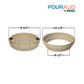 Pour-A-Lid Tan Round Skimmer Cover 10-inch with dimensions from SOS Pool, ideal for custom pool deck finishes.