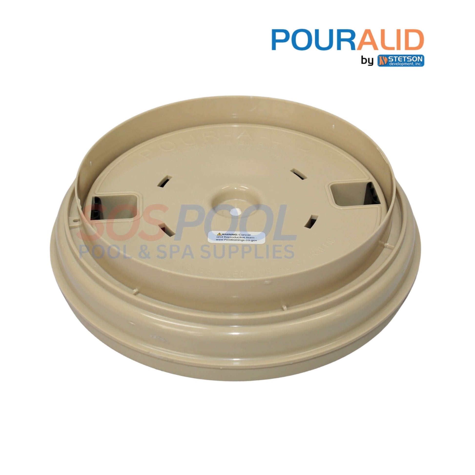 Pour-A-Lid Round Skimmer Cover 10 inch Tan 201PALTAN by SOS Pool for customized deck integration.