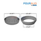Pour-A-Lid Round Skimmer Cover specifications, 10-inch diameter, gray, fits SOS Pool skimmers seamlessly.