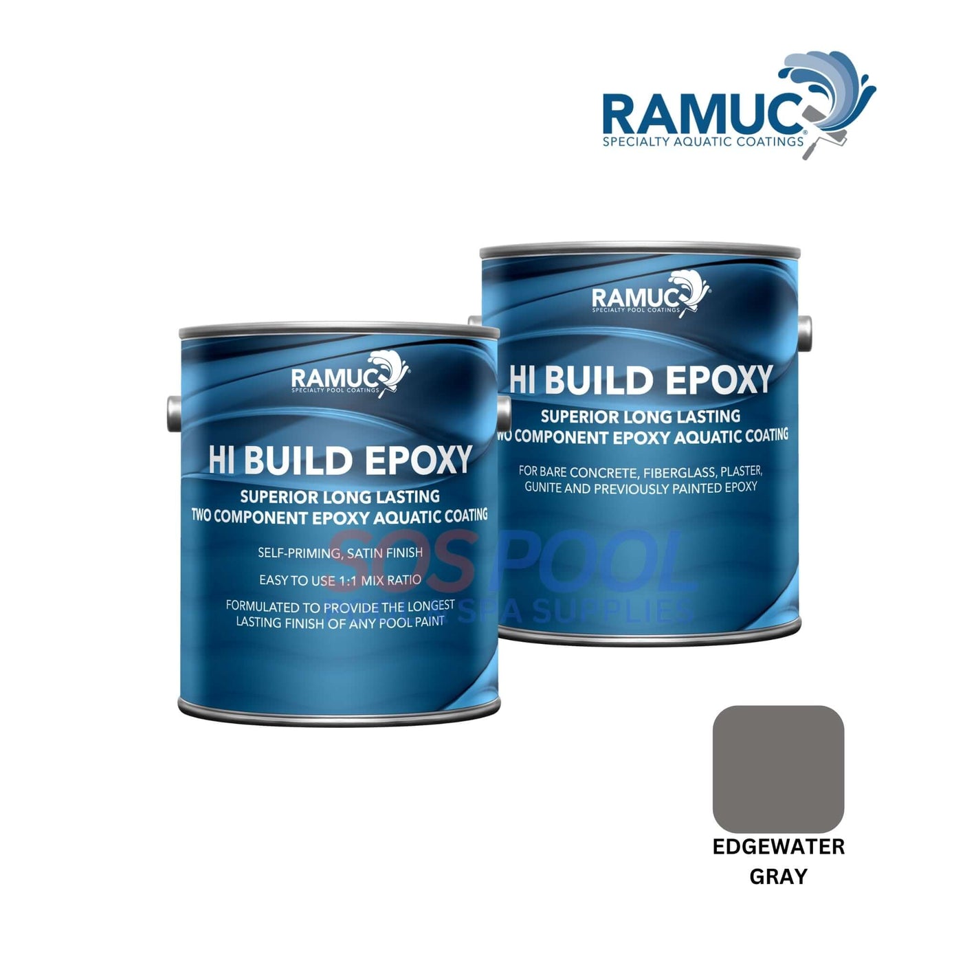Ramuc Hi-Build Epoxy Pool Paint in Edgewater Gray, 2 Gallon, for long-lasting pool finishes. Perfect for aging surfaces.