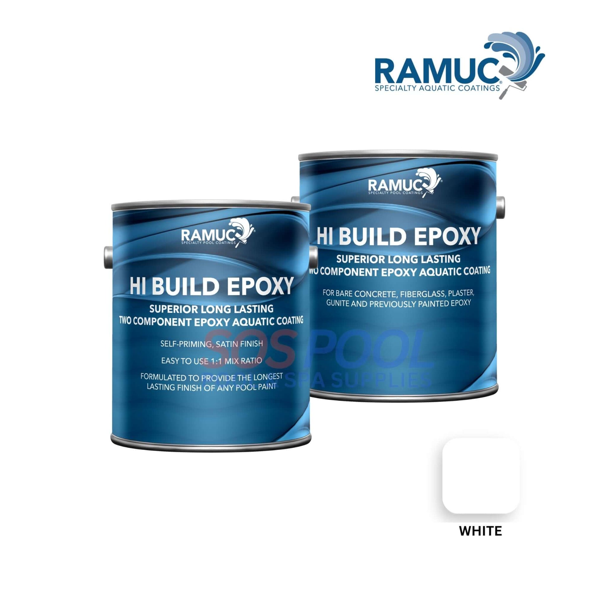 Ramuc Hi-Build Epoxy Pool Paint 2 Gallons in White for durable finishing of pools - SOS Pool.