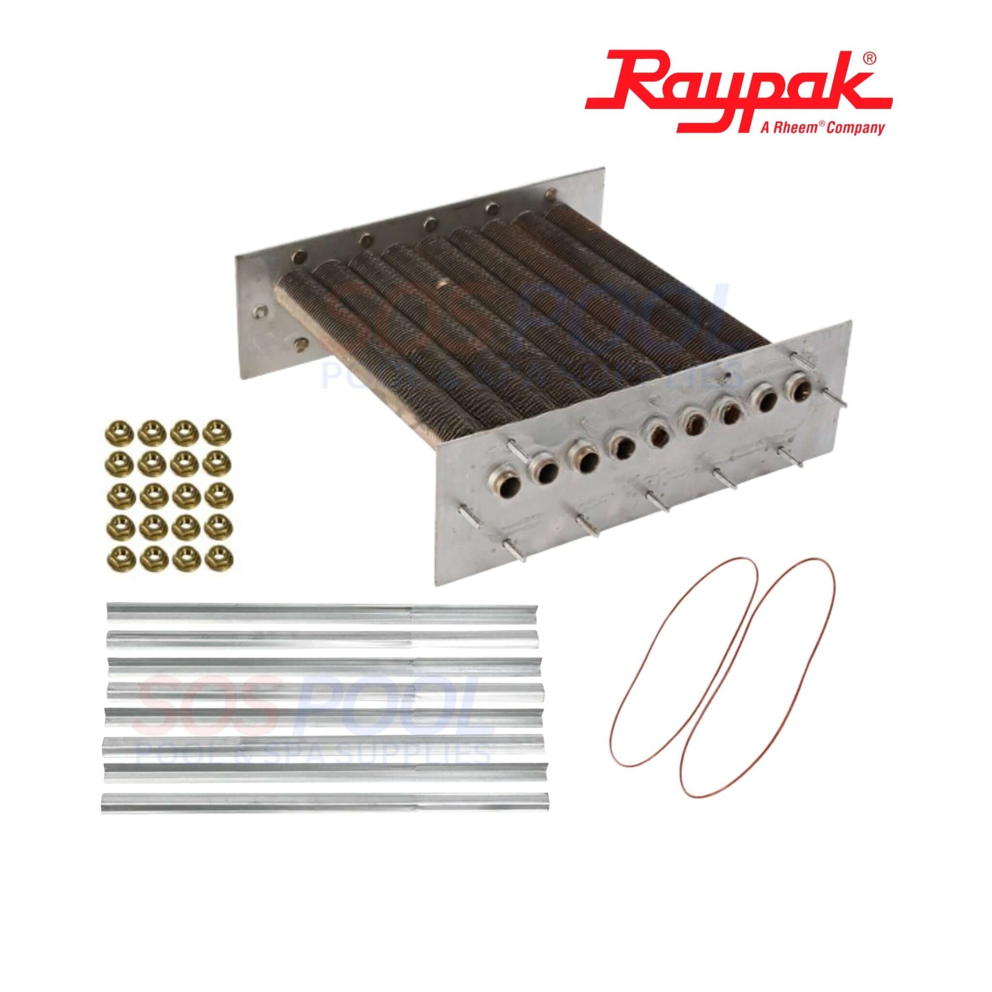 Raypak 206A-207A Cupro Nickel Tube Bundle | 010364F, includes heat exchanger, gaskets, and baffles for pool repair. SOS Pool supplies.