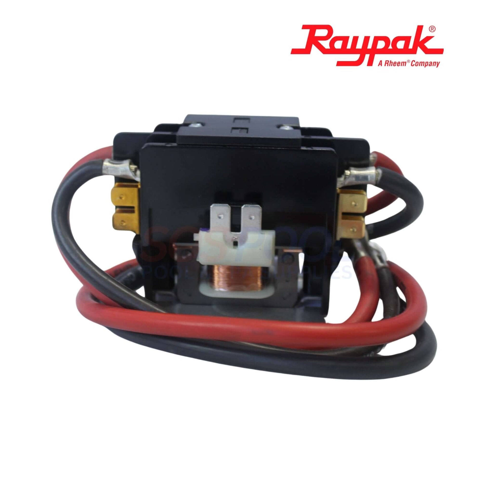 Raypak 240V Contractor Heaters For ELS/ELC/ELA | 001813F contactor relay assembly with wires, OEM pool heater part, SOS Pool supplies.