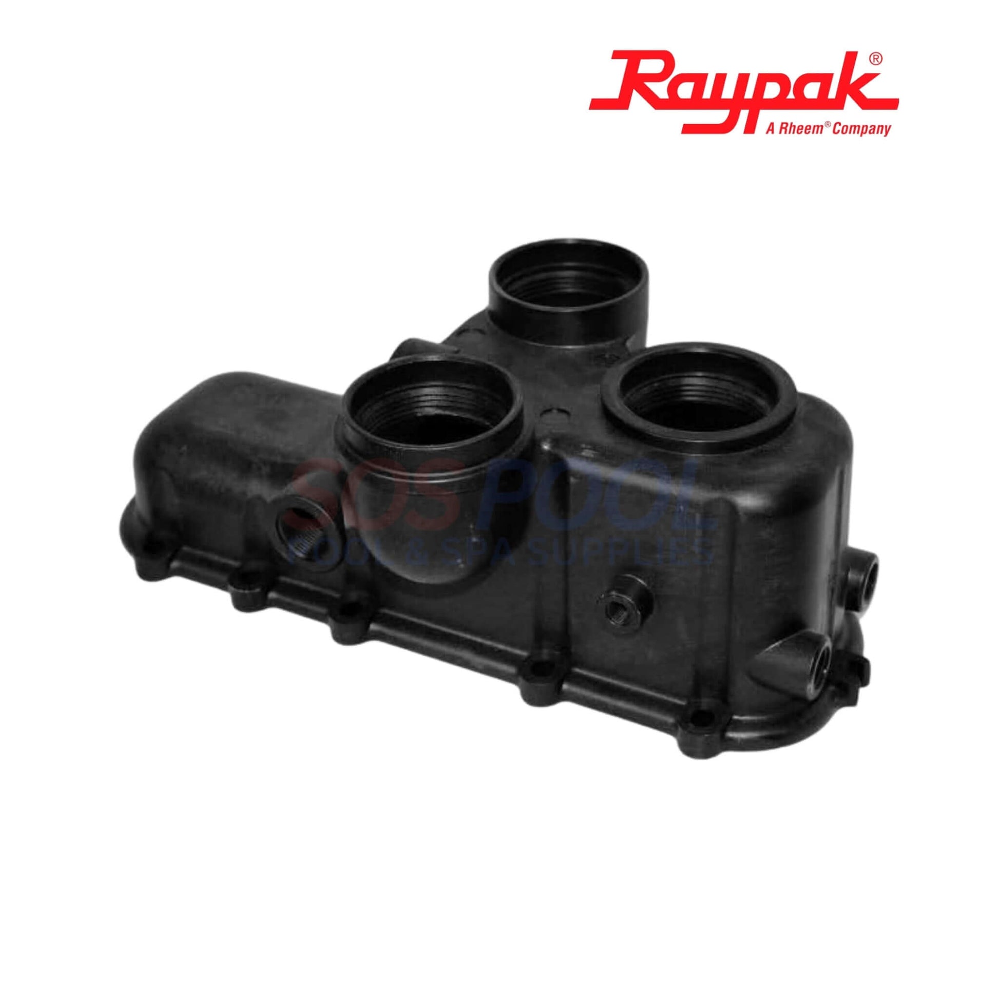 Raypak Complete Header Kit For Avia 264A & 404A | 019049F, durable black header assembly for pool heaters by SOS Pool.