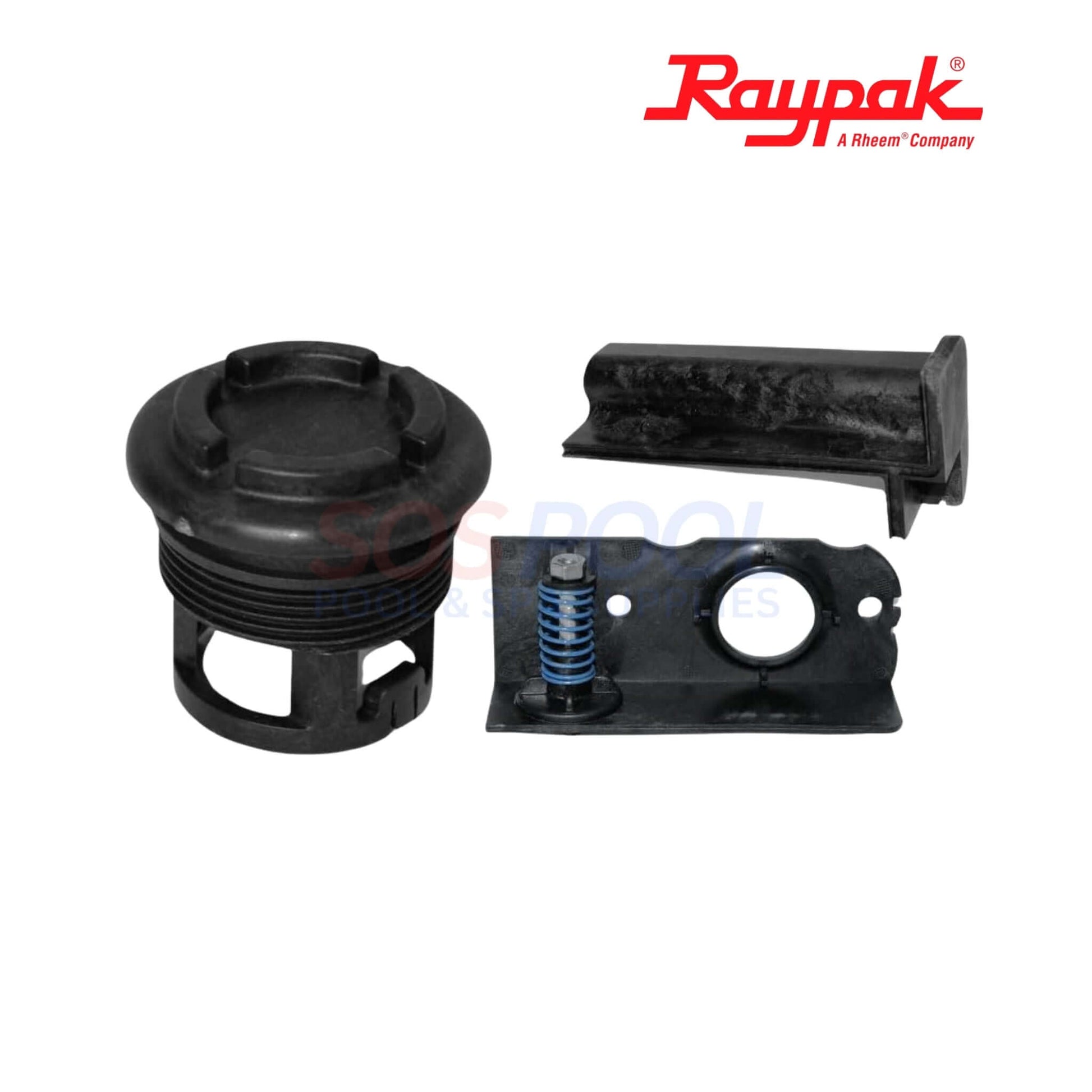 Raypak Complete Header Kit For Avia 264A & 404A | 019049F parts including inlet cap and sealing components, ideal for reliable pool heater performance.