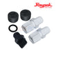 Raypak Complete Header Kit For Avia 264A & 404A | 019049F includes white fittings, seals, and plugs for pool heaters. SOS Pool supplies.