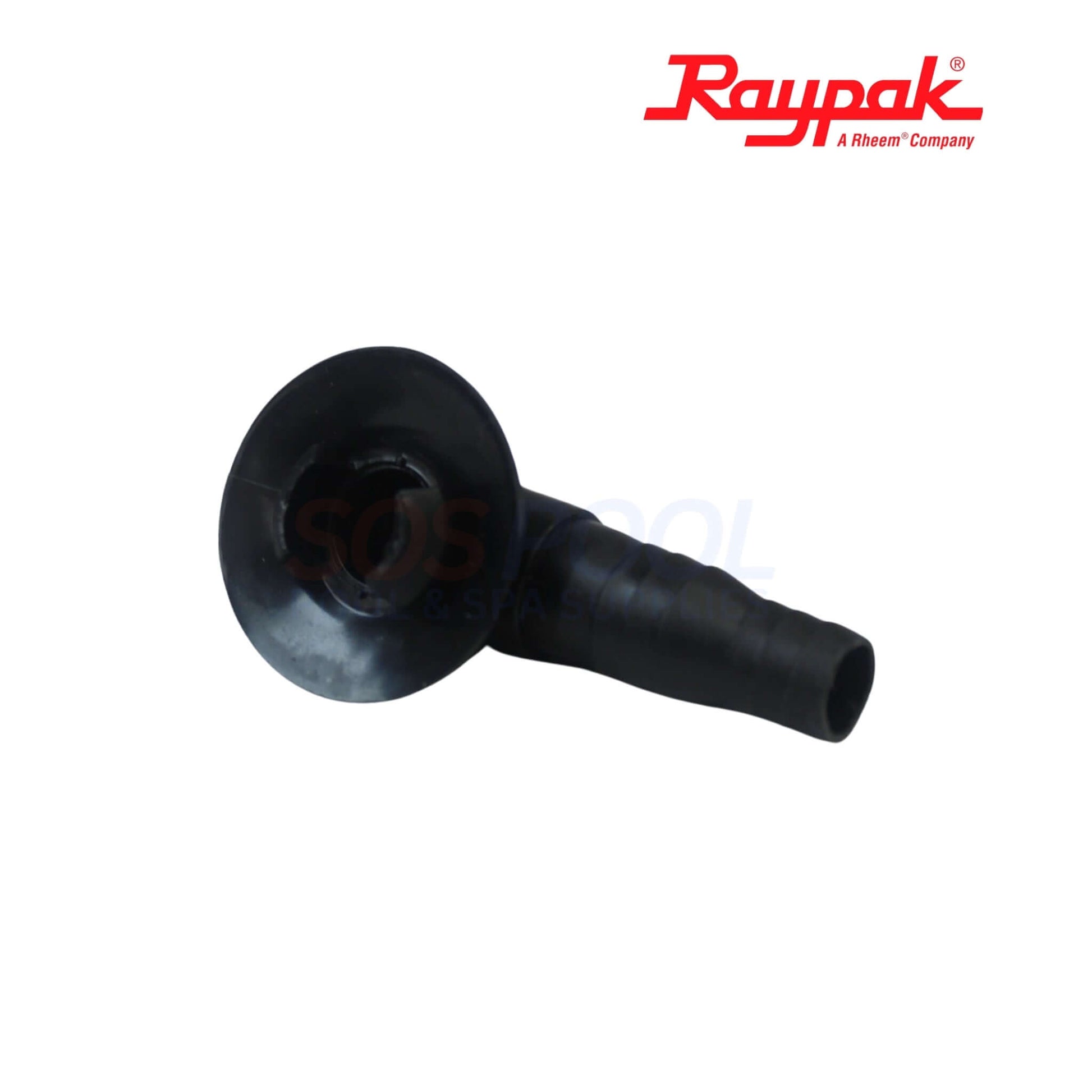 Raypak Condensate Drainage Kit for Crosswind | 018160F drain nozzle in black, essential for pool condensate management.