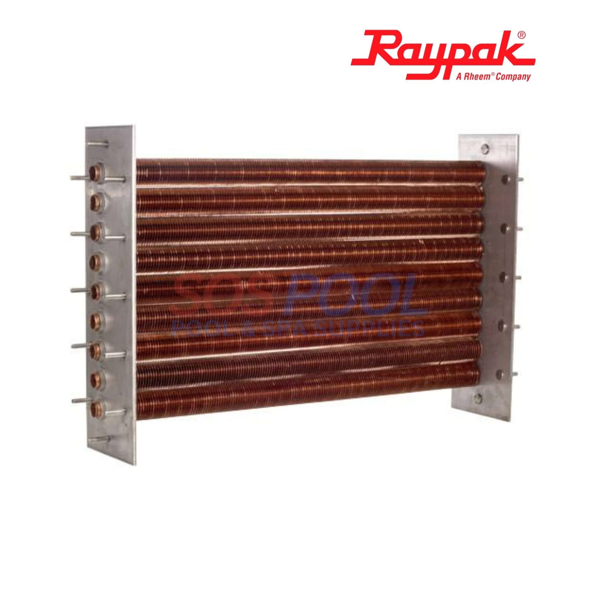 Raypak Copper Tube Bundle Heat Exchanger For 406A/407A | 010062F, copper tubes, OEM replacement, SOS Pool, pool supplies.