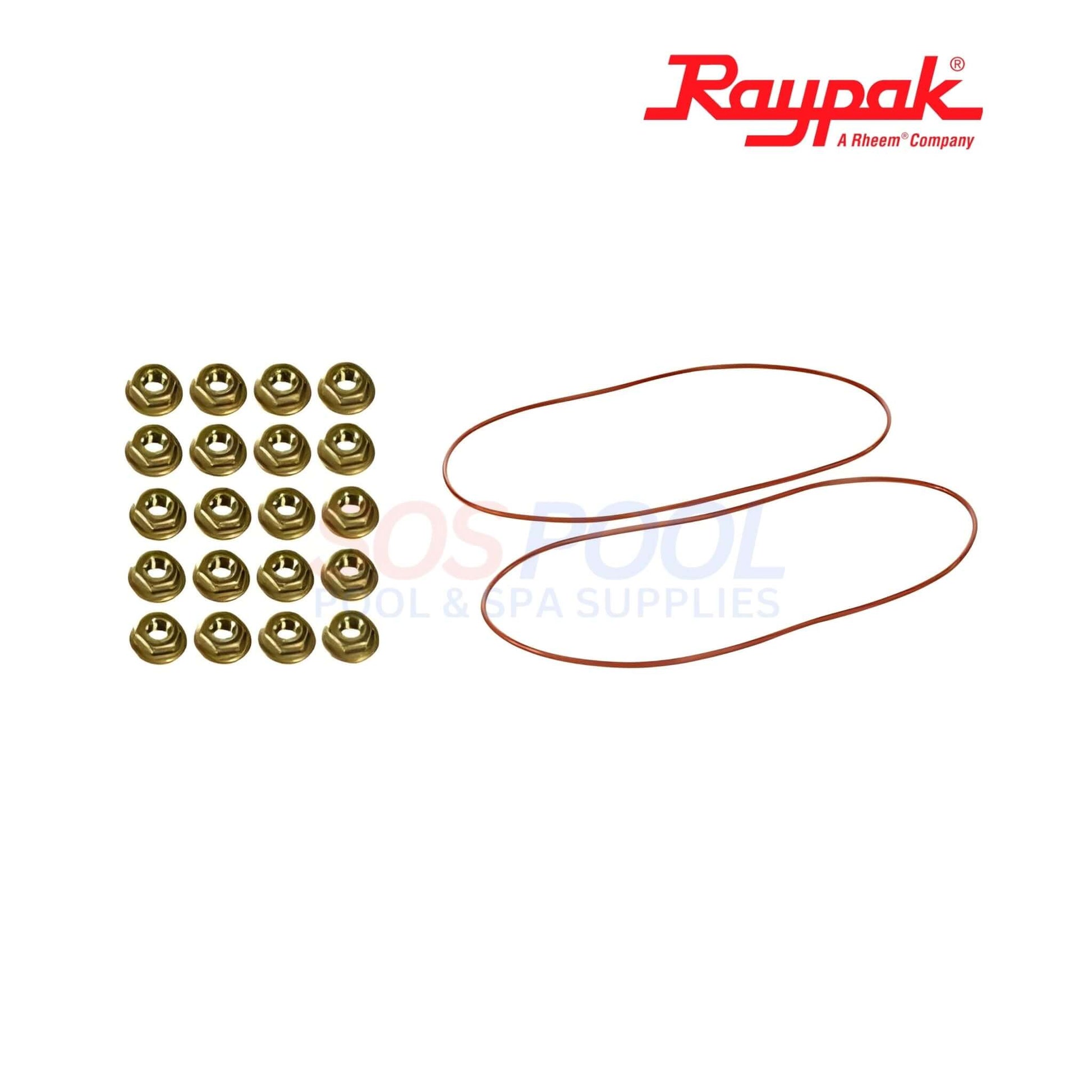 Raypak Copper Tube Bundle Heat Exchanger For 406A/407A | 010062F flange nut kit and gaskets for replacement in pool supplies.