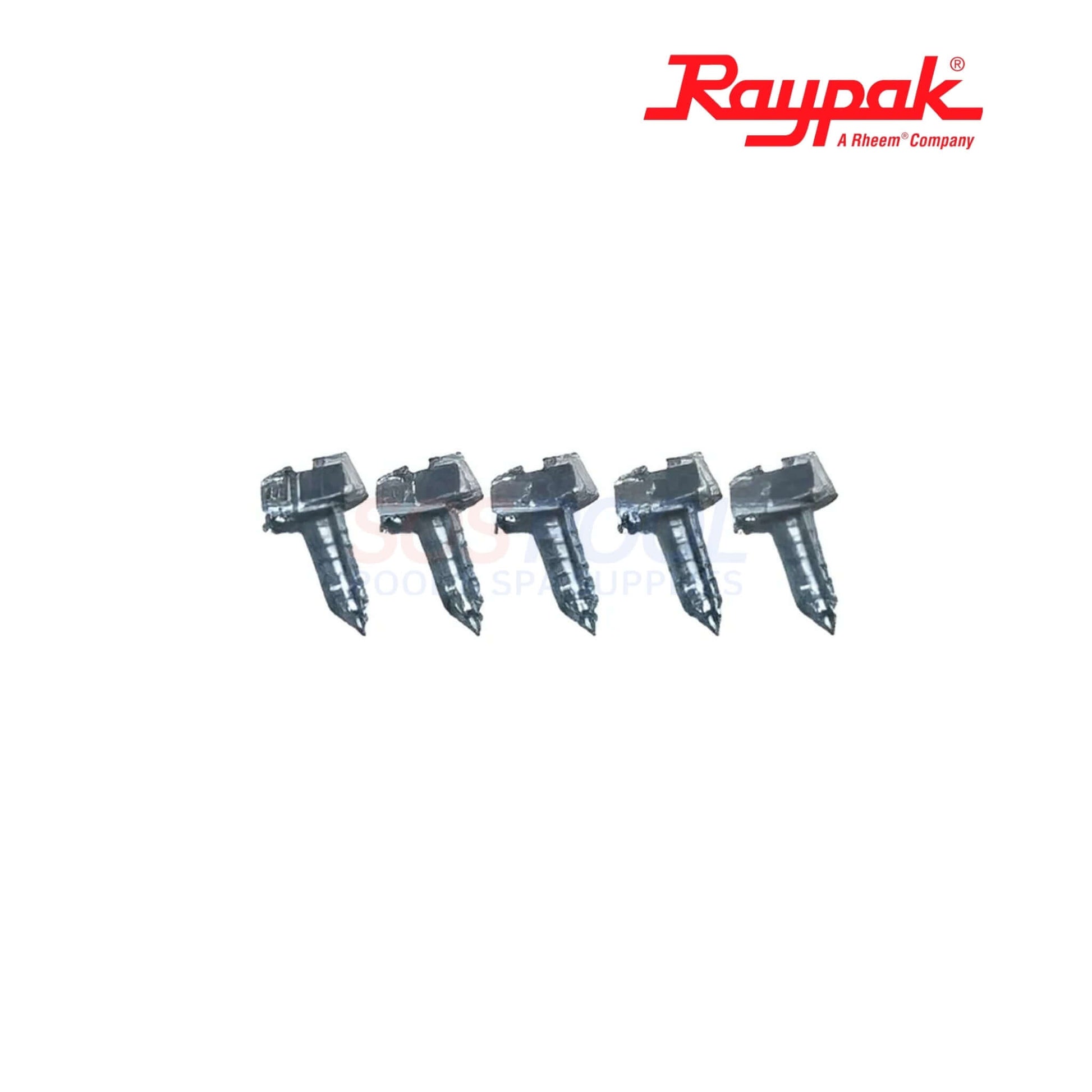 Raypak D-2 Power Vent Blower Kit | 008156F replacement screws, black, arranged in a row for pool heater assembly support.