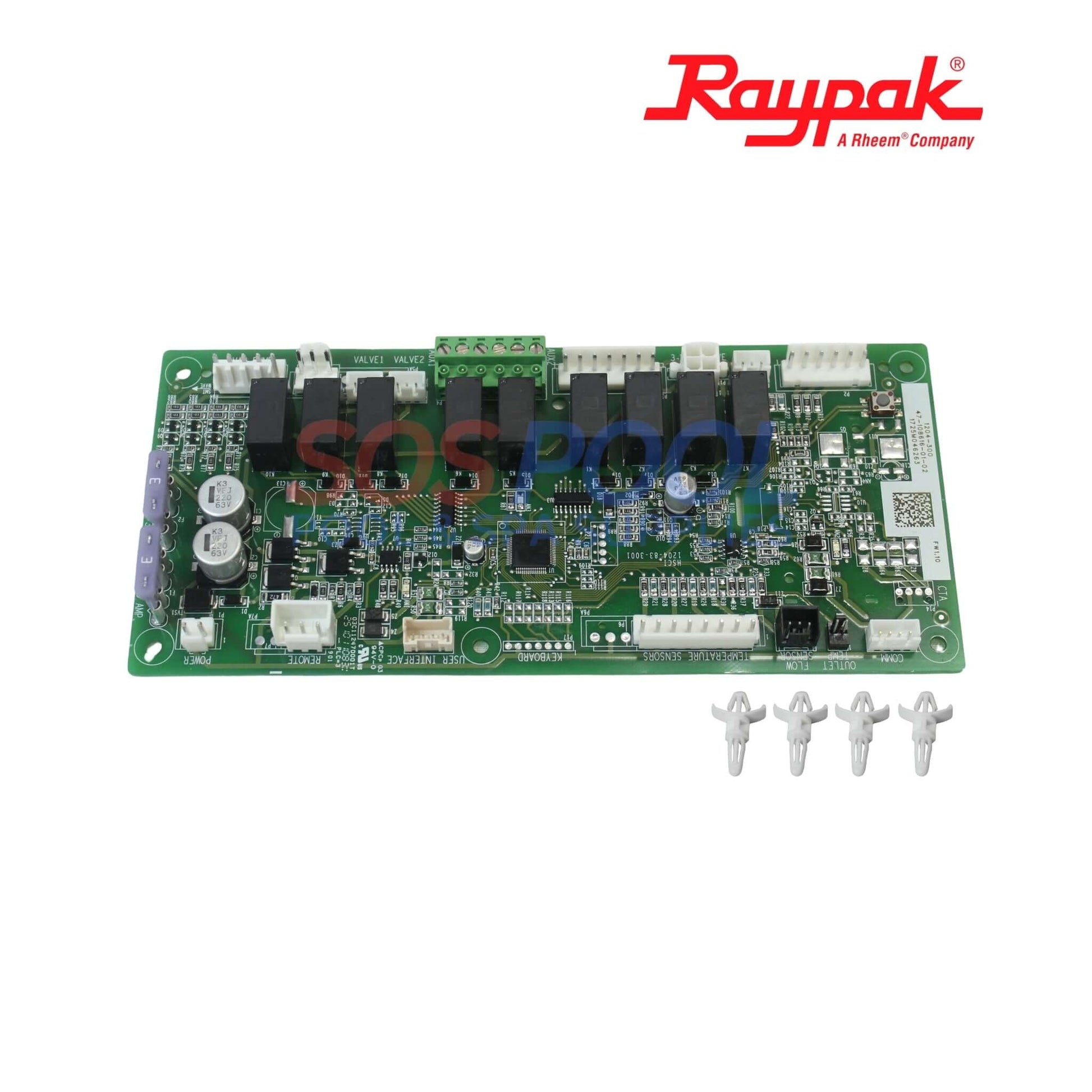 Raypak Digital Control Board for Crosswind V | 100-10000389 displaying sensors and connectors, perfect for SOS Pool supplies.