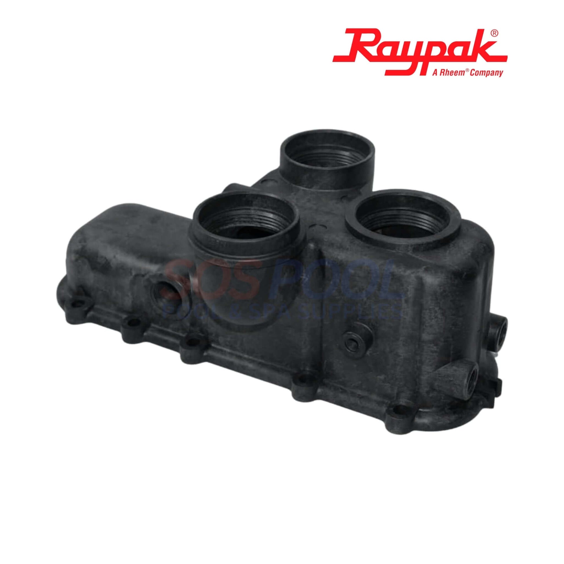 Raypak Header Kit For Avia 264A & 404A | 019050F, black inlet/outlet header assembly for pool heaters, durable and corrosion-resistant.