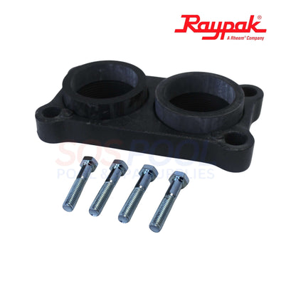 Raypak Heater Inlet Outlet Flange for 334-824 | 002477F showing black flange with bolts, compatible with SOS Pool supplies.