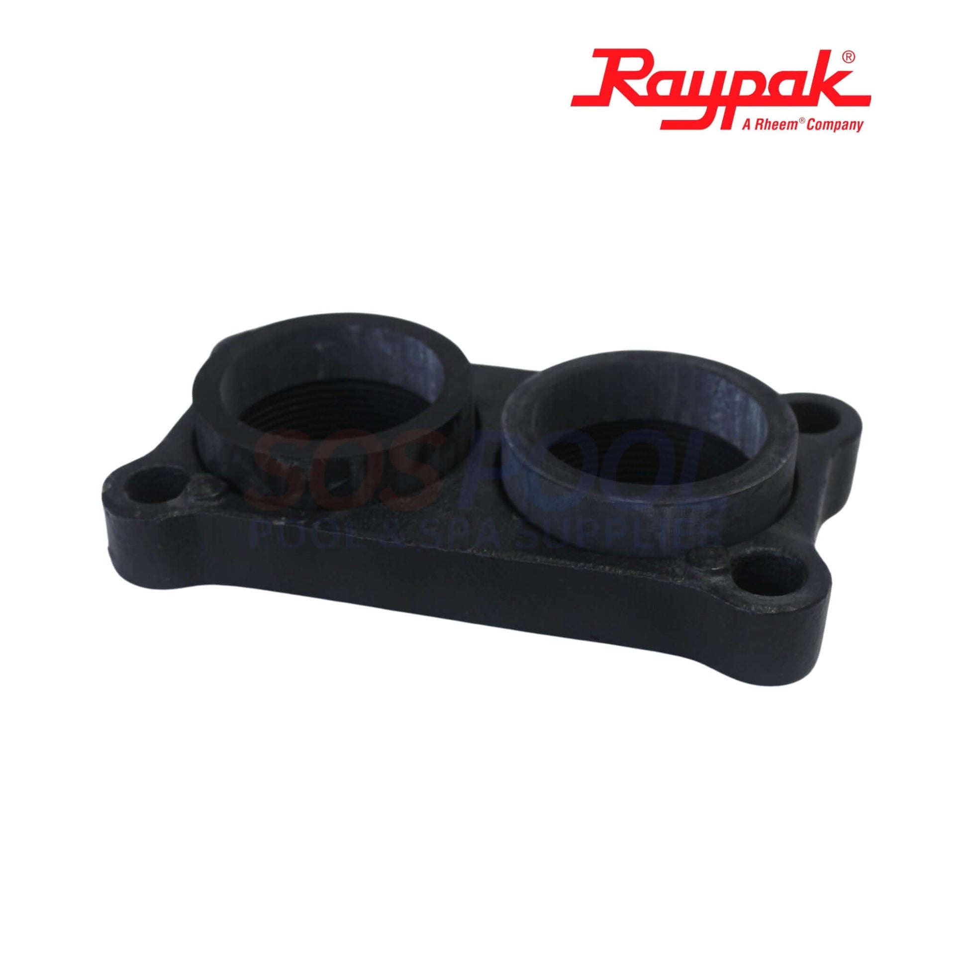 Raypak Heater Inlet Outlet Flange for 334-824 | 002477F, black 2-inch OEM flange kit for swimming pool heaters.