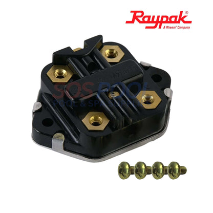 Raypak High Limit Switch for ELS 552 & 1102 | 001811F, black safety component with gold terminals, includes screws, essential for overheating protection.
