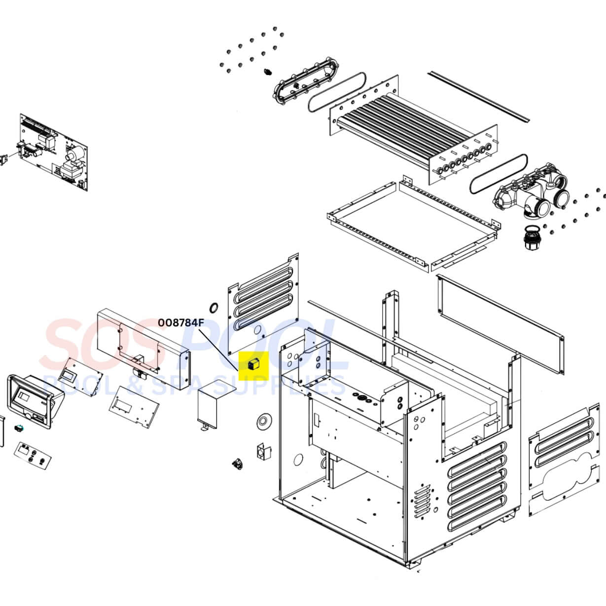 Exploded view of Raypak Relay components for Low Nox Heaters, model 008784F, suitable for SOS Pool systems.