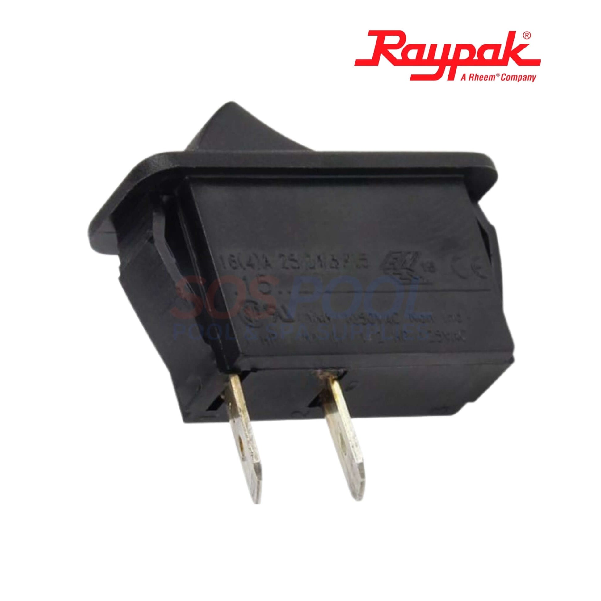 Raypak Versa Heater Rocker Switch | 006872F in black, SPST design, used for pool heater control, SOS Pool supplies.