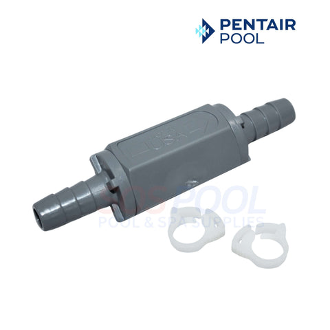 Rola-Chem Inline PVC Check Valve 521160 for SOS Pool 3/8" tubing, barb-to-barb connection for secure installation.