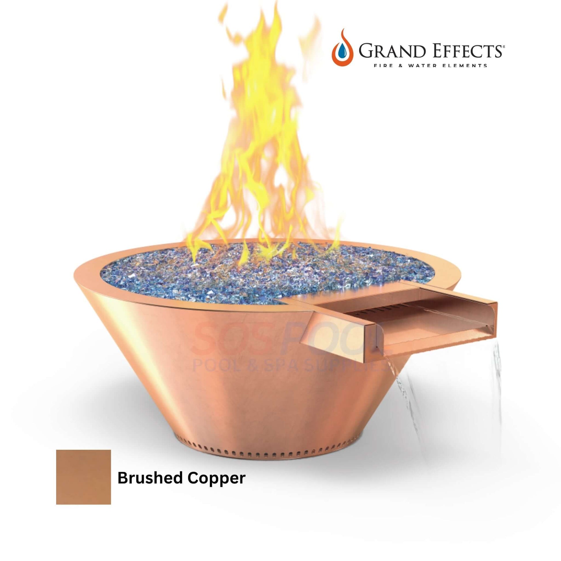 Grand Effects Fire & Water Bowl in Brushed Copper, Round Essex Builder Series, SOS Pool SKU: GEFWBR