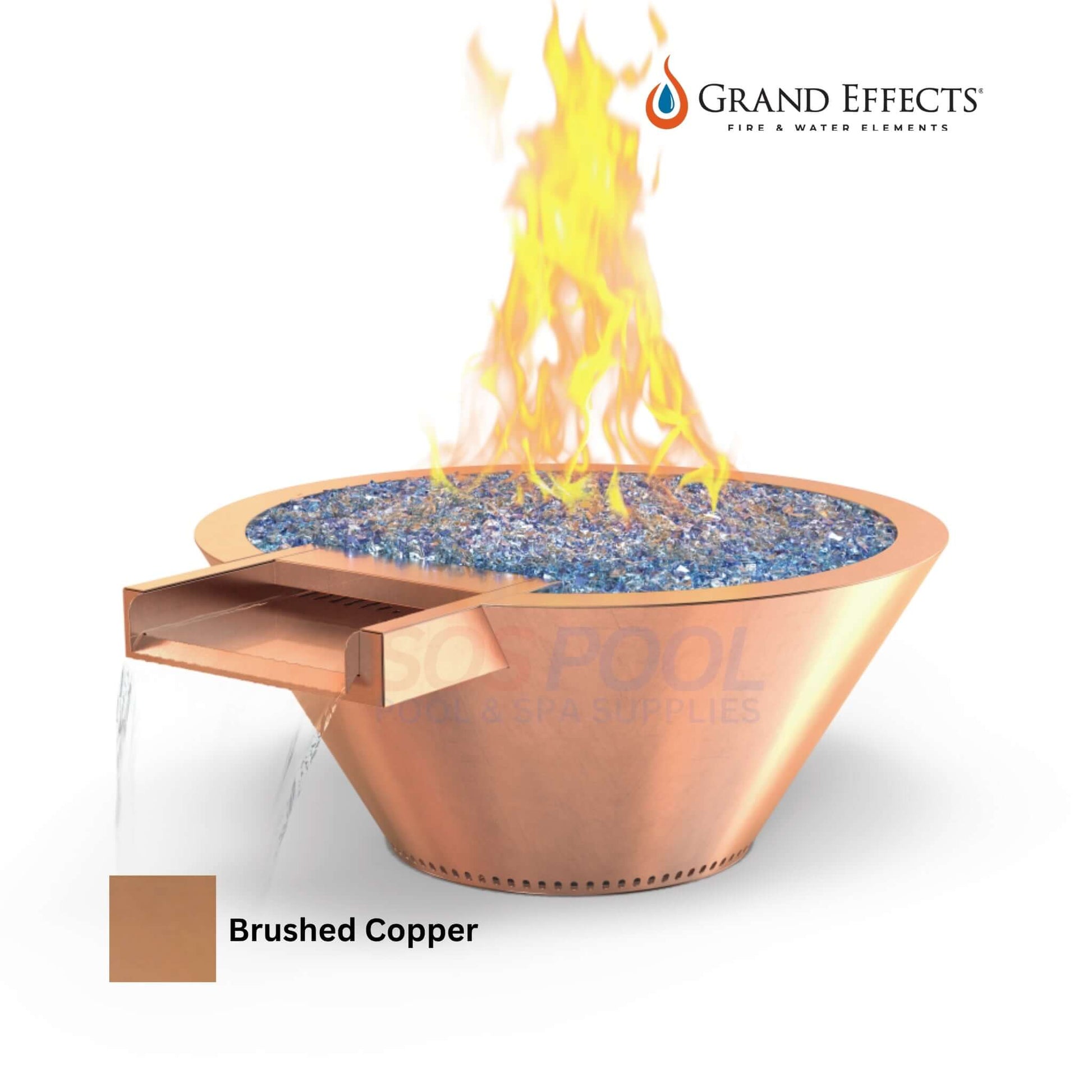 Grand Effects Round Essex Fire & Water Bowl in brushed copper, 30" & 36", SKU: SOS Pool.