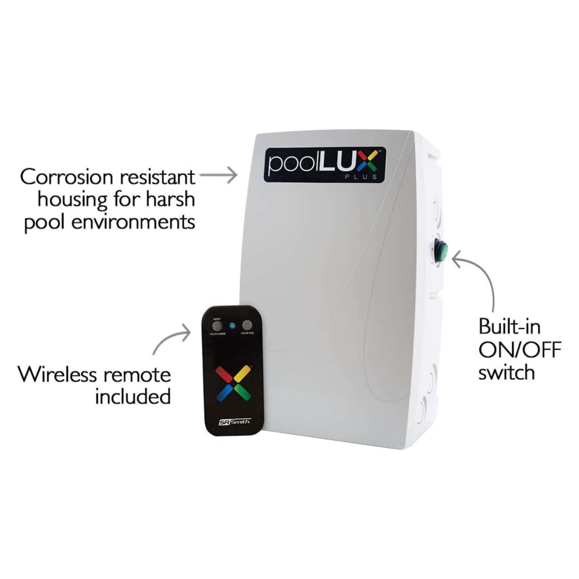 S.R. Smith PoolLux Plus Lighting Control System with Wireless Remote, SKU 3TR-PLX-PL60 for SOS Pool environments.