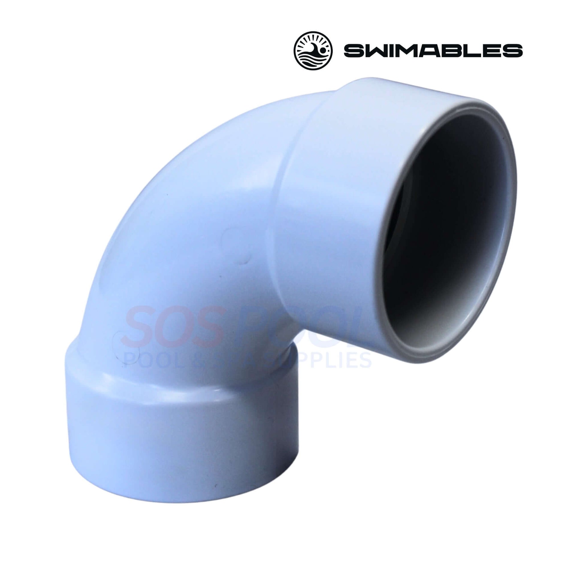 SW-39-913 | Swimables 2" Socket x 2" SPG Sweep 90 Degree Elbow in white, ideal for efficient pool plumbing systems.