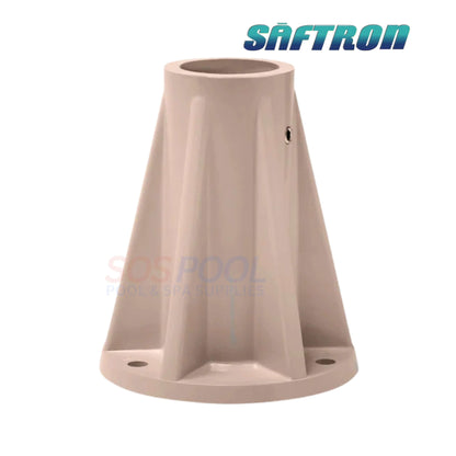 Saftron SB-F-T 6" taupe surface mounting base for pool rails, sturdy polymer construction, ideal for SOS Pool supplies.