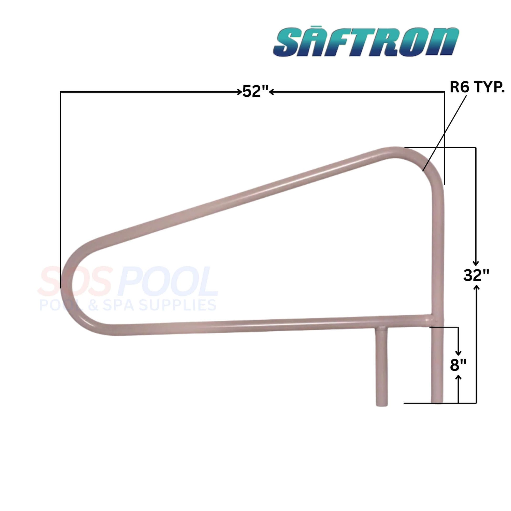 Saftron 3-Bend Cross-Braced Return-to-Deck Handrail in taupe, dimensions 52" x 32", ideal for swimming pool safety – CBRTD-352-T
