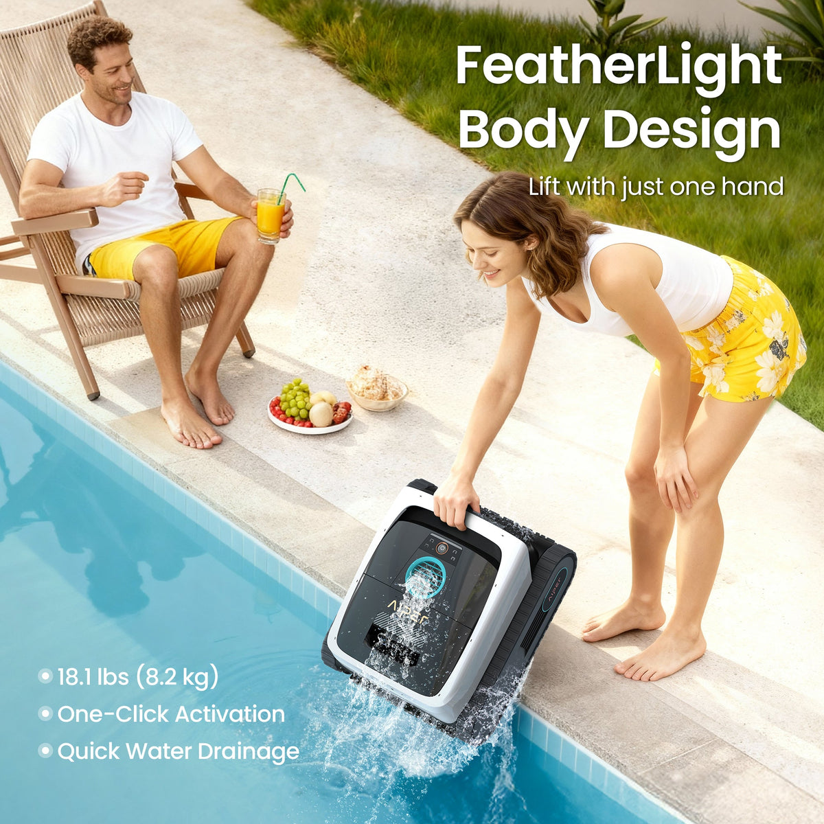 Aiper Scuba N3 lifted from the pool with one hand