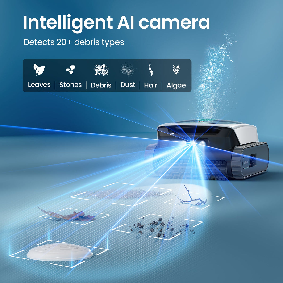 Scuba N3 intelligent AI camera detecting pool debris
