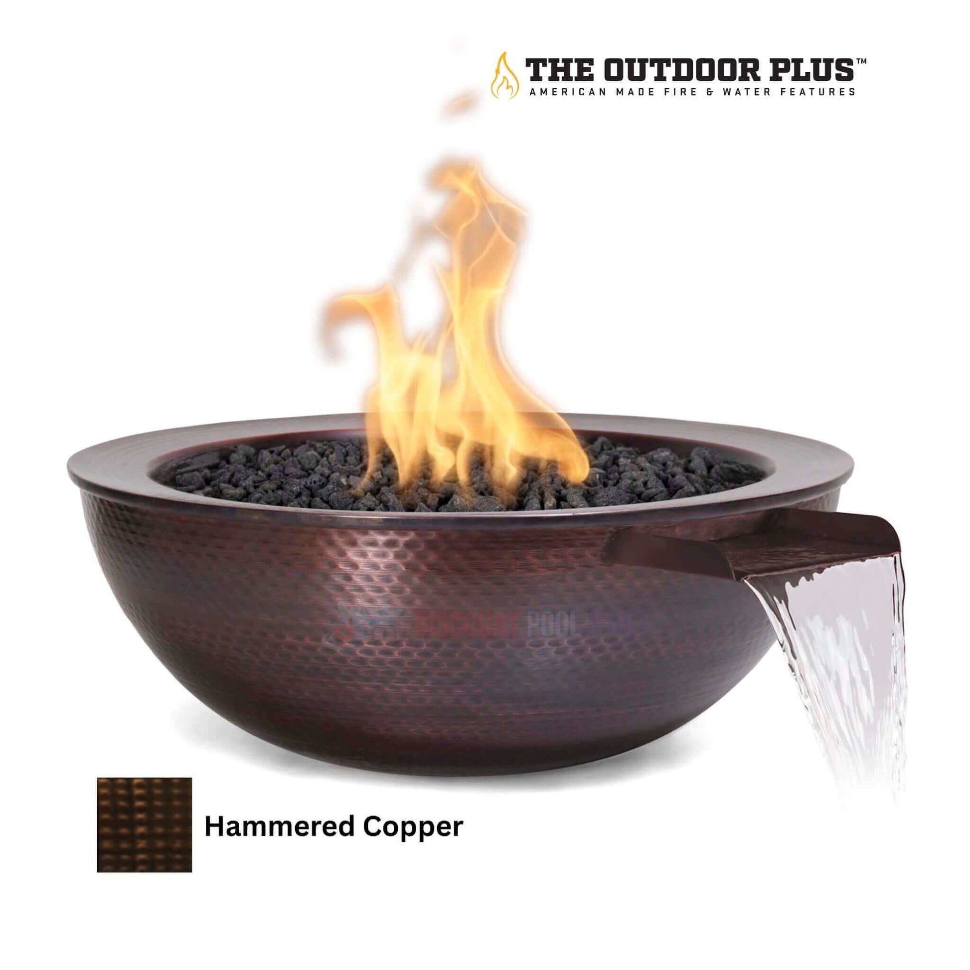 The Outdoor Plus Sedona Fire & Water Bowl in Hammered Patina Copper, 27" SKU: DPM, designed for outdoor elegance.
