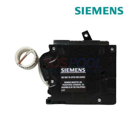 Siemens 1 Pole 15 Amp GFCI Circuit Breaker, Plug-On Neutral, Black, SOS Pool certified for safety.