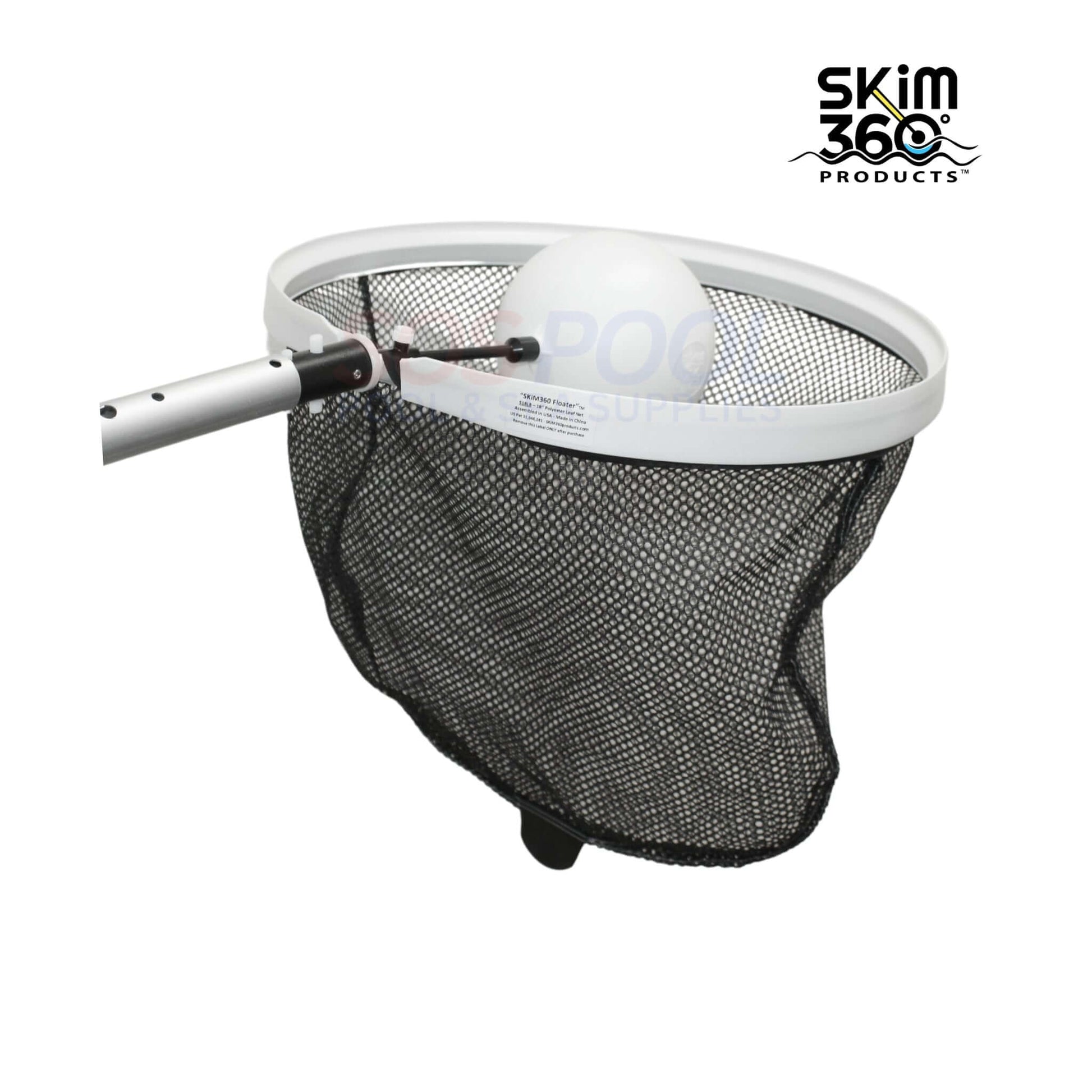 Skim360 Floater Leaf Net for effortless pool cleaning. Durable polyester mesh, 360° floating hub. SKU: SOS Pool.