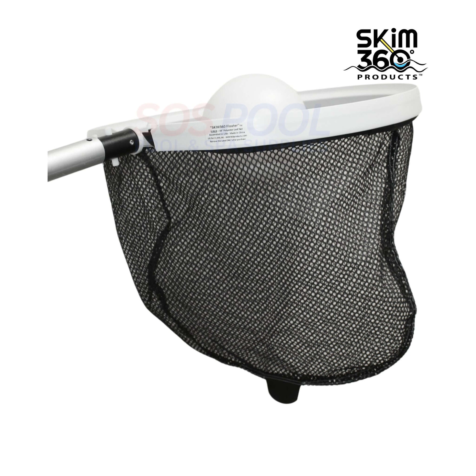 SKiM360 Floater Leaf Net, lightweight polyester mesh for pool cleaning, SKU SOS Pool, innovative 360° design.