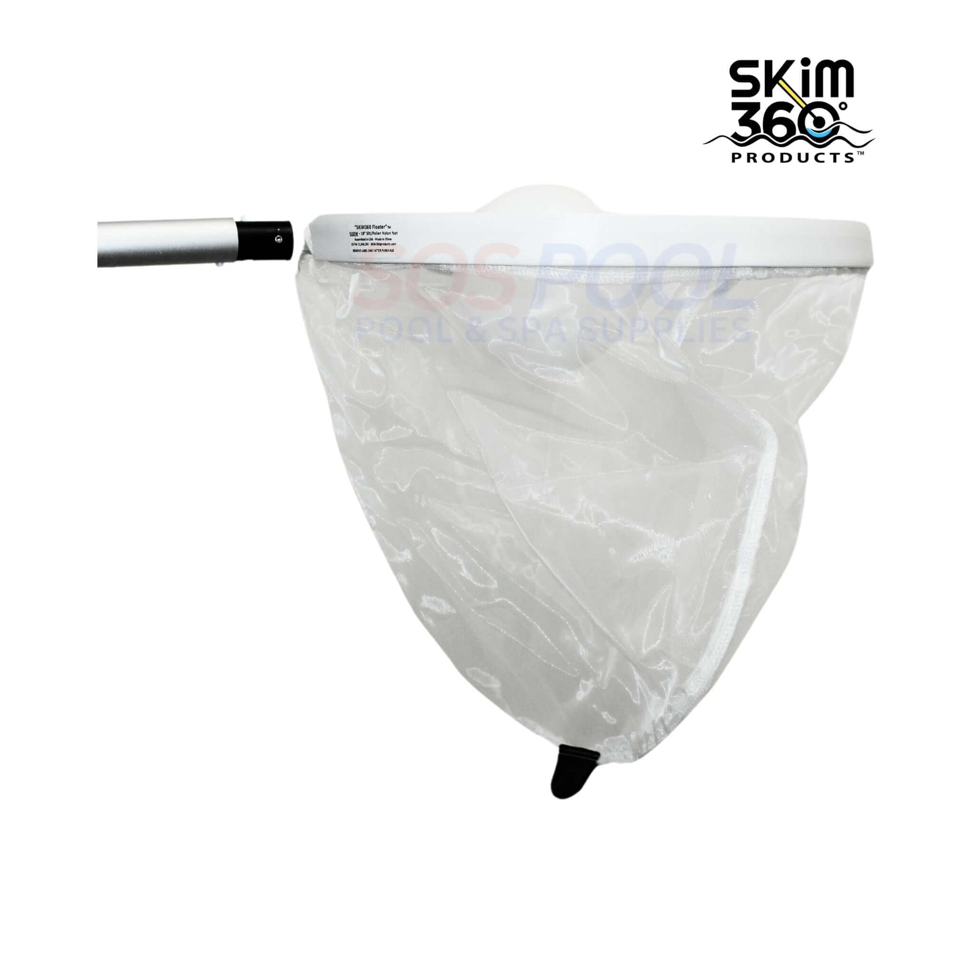 SKiM360 Floater Fine Silt Nylon Leaf Net in white for ultra-fine debris removal from pools - SKU 12345, SOS Pool.